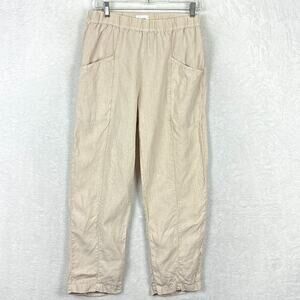 Mate The Label Pants Women S Beige Willow Pull On Crop Linen Preppy Resort USA